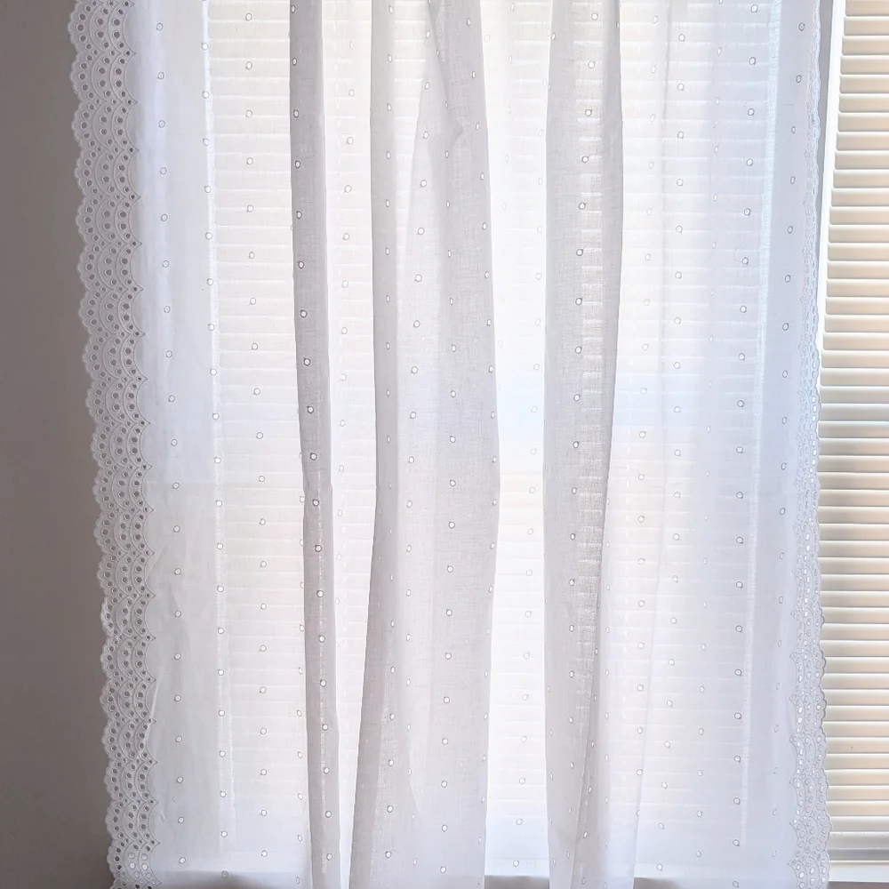 Vintage America White Eyelet Sheer Curtains with Scalloped Edge